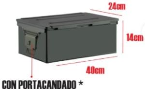 CAJA METAL HERMETICA VERDE MILITAR 40x24x14cm. L HORIZONTAL