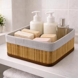 Cesto organizador en bambú forrado G - NATURAL