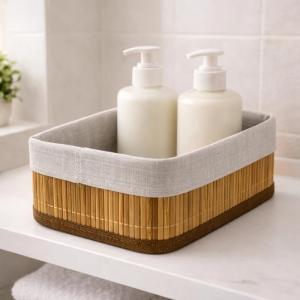 Cesto organizador en bambú forrado M - NATURAL