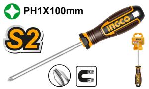 DESTORNILLADOR PHILIPS S2 PH1X100MM IMANTADO INGCO(PFW)
