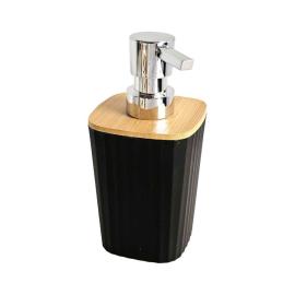 DISPENSADOR PLASTICO JABON NEGRO/MADERA 15CM BAÑO KIT