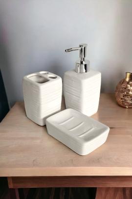 JUEGO DE BAÑO CERAMICA 3 PIEZAS [BLANCO + CROMO] DISEÑO BAÑO