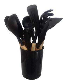 JUEGO DE MENAGE SILICONA Y MADERA 11PCS C/CONTENEDOR