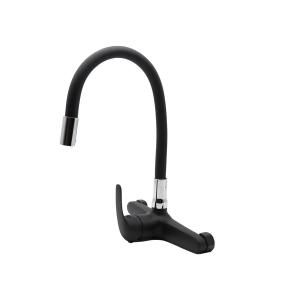 Monocomando Cocina De Pared 35mm Goma Flexible Negro Mate