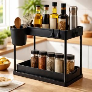 Organizador 2 estantes deslizables bajo mesada - NEGRO