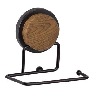 SOPORTE PAPEL HIGIENICO CROMADO NEGRO C/MADERA