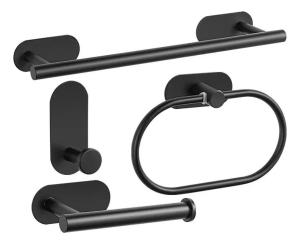 Set Accesorios Baño Negro Mate Adhesivo Sin Perforar Durable